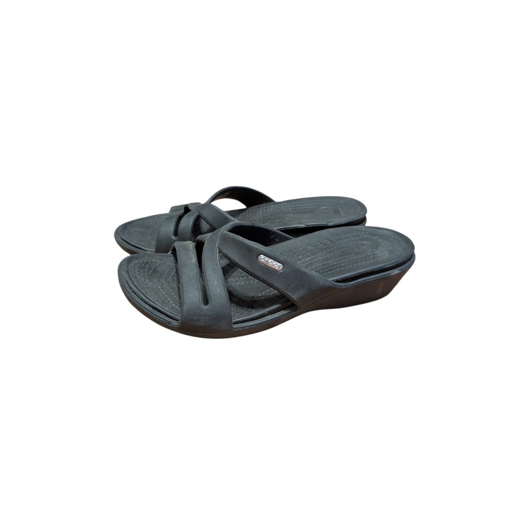 Crocs Patricia  Wedge Sandal Women's Black Strappy Waterproof Slide Size 9